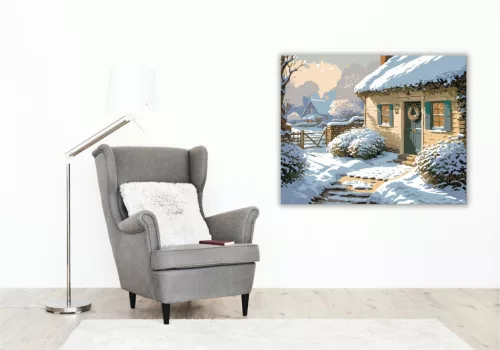 Havas Téli Meghittség - számfestő készlet - Számfestő.hu - 40×50cm - keretre feszítve