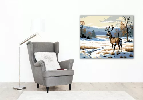 Téli Nyugalom Szarvasa - számfestő készlet - Számfestő.hu - 40×50cm - keretre feszítve