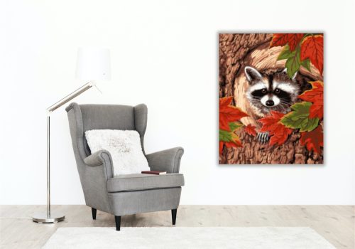 Mosómedve a fán - számfestő készlet - Számfestő.hu - 50×60cm - keretre feszítve