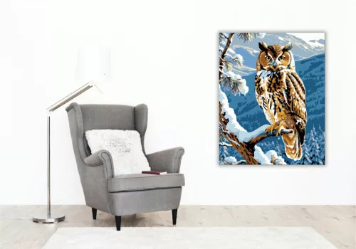 Bölcs Hegyi Bagoly - számfestő készlet - Számfestő.hu - 50×60cm - keretre feszítve