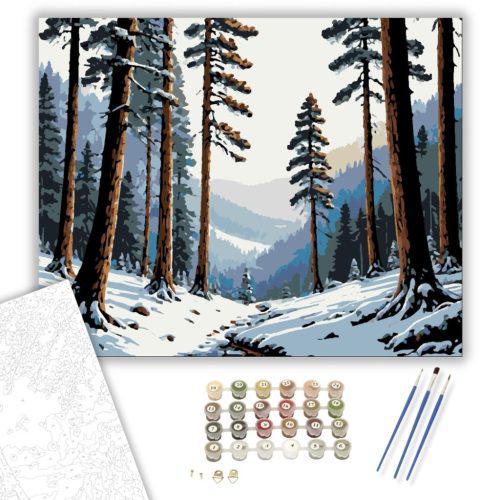 Havas Fenyőerdő Harmóniája - számfestő készlet - Számfestő.hu - 80×100cm - keret nélkül
