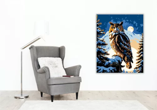 Éjjeli Bagoly Varázslat - számfestő készlet - Számfestő.hu - 80×100cm - keret nélkül