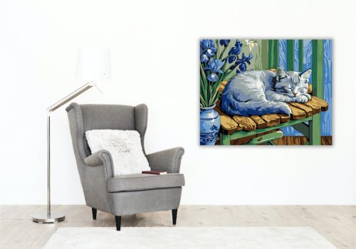 Nyugodt Macska és Íriszek - számfestő készlet - Számfestő.hu - 60×70cm - keret nélkül
