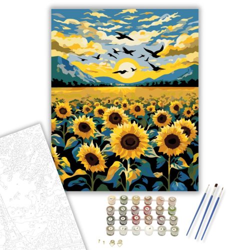 Napraforgó Mező Harmóniája - számfestő készlet - Számfestő.hu - 40×50cm - keret nélkül