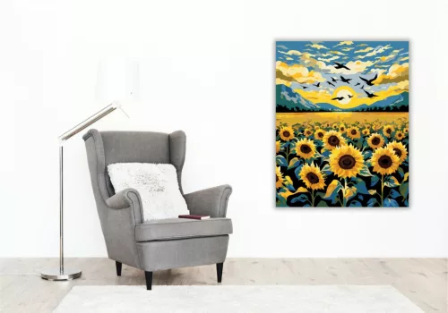 Napraforgó Mező Harmóniája - számfestő készlet - Számfestő.hu - 80×100cm - keret nélkül