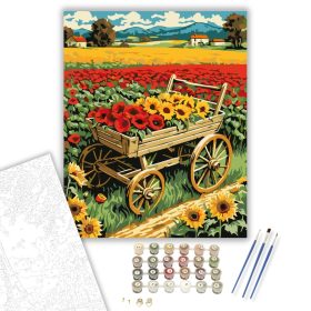 Virágos Kocsi Ragyogása - számfestő készlet - Számfestő.hu - 40×50cm - keret nélkül