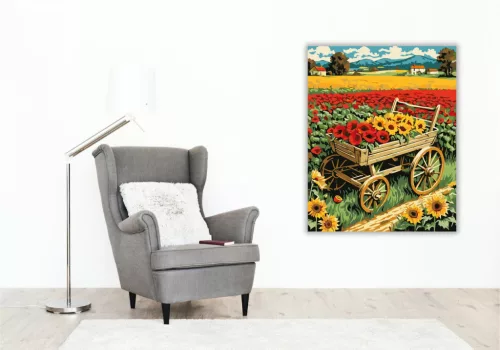 Virágos Kocsi Ragyogása - számfestő készlet - Számfestő.hu - 40×50cm - keret nélkül