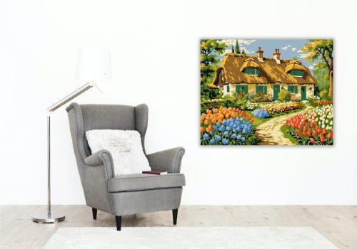 Virágos Kunyhó Idillje - számfestő készlet - Számfestő.hu - 50×60cm - keret nélkül