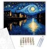 Csillagos Éjszaka Folyópartján - számfestő készlet - Számfestő.hu - 40×50cm - keret nélkül