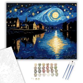 Csillagos Éjszaka Folyópartján - számfestő készlet - Számfestő.hu - 40×50cm - keret nélkül