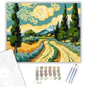 Ciprusok és Hegyek Harmóniája - számfestő készlet - Számfestő.hu - 40×50cm - keret nélkül