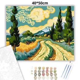 Ciprusok és Hegyek Harmóniája - számfestő készlet - Számfestő.hu - 40×50cm - Keret nélkül