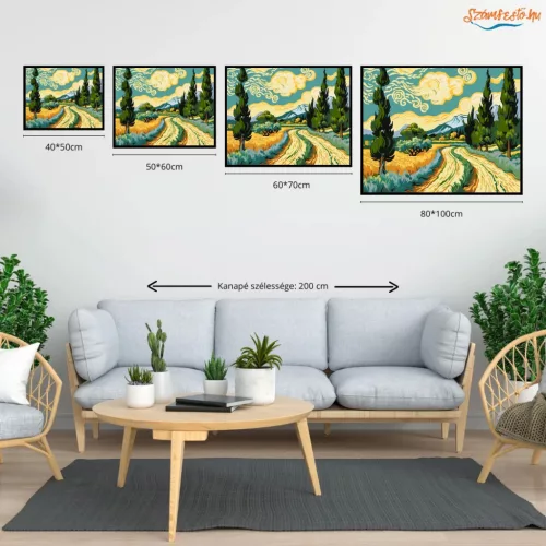 Ciprusok és Hegyek Harmóniája - számfestő készlet - Számfestő.hu - 40×50cm - Keret nélkül
