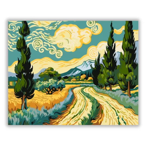 Ciprusok és Hegyek Harmóniája - számfestő készlet - Számfestő.hu - 40×50cm - Keret nélkül