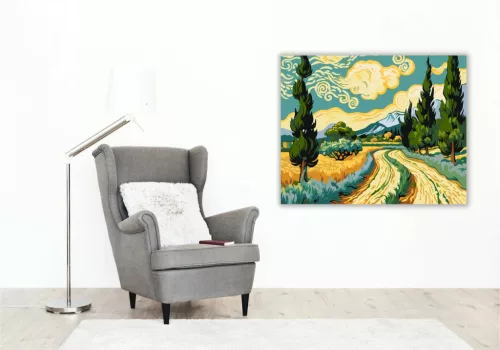 Ciprusok és Hegyek Harmóniája - számfestő készlet - Számfestő.hu - 40×50cm - Keret nélkül