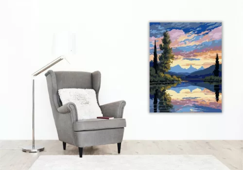 Tükröződő Hegyek Harmóniája - számfestő készlet - Számfestő.hu - 40×50cm - keret nélkül