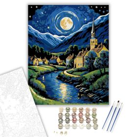 Holdfényes Falu Romantikája - számfestő készlet - Számfestő.hu - 40×50cm - keret nélkül