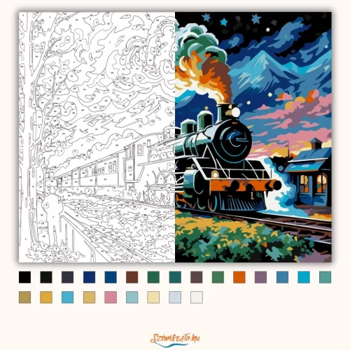 Éjszakai Vonat Lendülete - számfestő készlet - Számfestő.hu - 40×50cm - Keretre feszítve