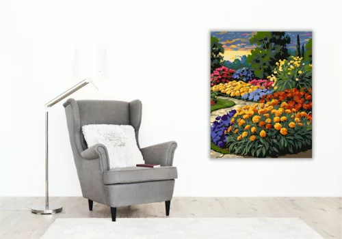 Naplemente Virágoskert Harmóniája - számfestő készlet - Számfestő.hu - 40×50cm - keretre feszítve