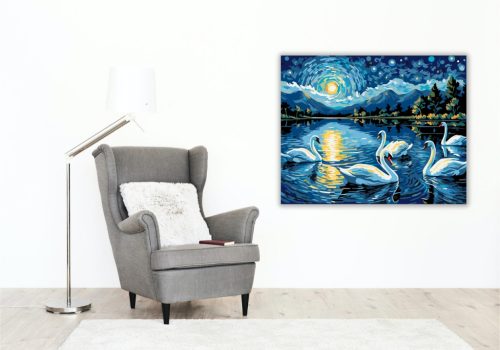 Éjszakai Hattyúk Tánca - számfestő készlet - Számfestő.hu - 40×50cm - keret nélkül