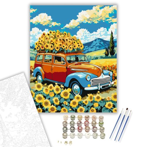 Napraforgó Utazás Harmóniája - számfestő készlet - Számfestő.hu - 50×60cm - keret nélkül