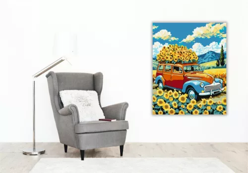 Napraforgó Utazás Harmóniája - számfestő készlet - Számfestő.hu - 40×50cm - keretre feszítve