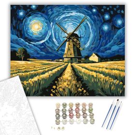 Éjjeli Szélmalom Harmóniája - számfestő készlet - Számfestő.hu - 40×50cm - keret nélkül