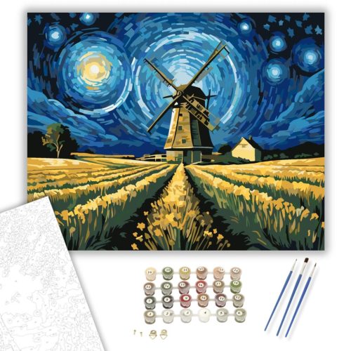 Éjjeli Szélmalom Harmóniája - számfestő készlet - Számfestő.hu - 40×50cm - keret nélkül