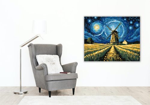 Éjjeli Szélmalom Harmóniája - számfestő készlet - Számfestő.hu - 40×50cm - keret nélkül