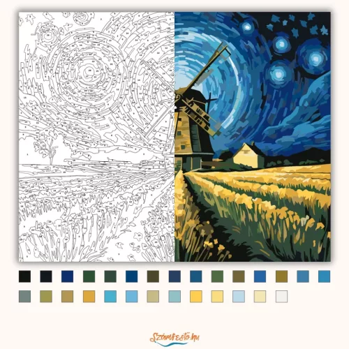 Éjjeli Szélmalom Harmóniája - számfestő készlet - Számfestő.hu - 40×50cm - Keret nélkül