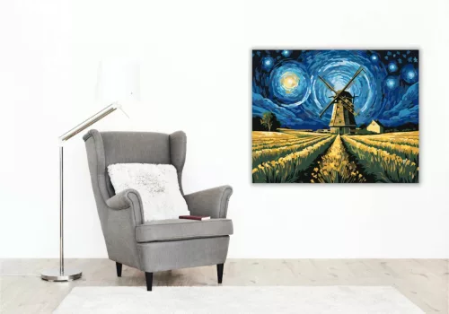 Éjjeli Szélmalom Harmóniája - számfestő készlet - Számfestő.hu - 40×50cm - Keret nélkül