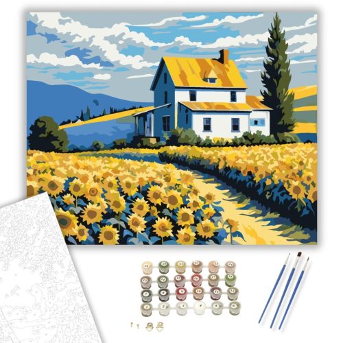 Napraforgók Tánca - számfestő készlet - Számfestő.hu - 60×70cm - keretre feszítve