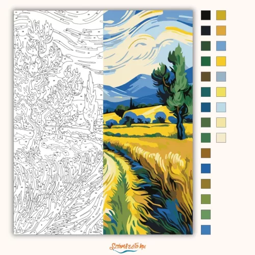 Aranyló Búzamezők Harmóniája - számfestő készlet - Számfestő.hu - 60×70cm - Keret nélkül