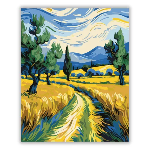 Aranyló Búzamezők Harmóniája - számfestő készlet - Számfestő.hu - 60×70cm - Keret nélkül