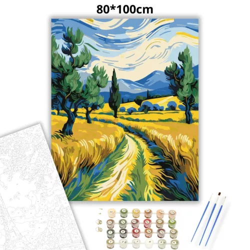 Aranyló Búzamezők Harmóniája - számfestő készlet - Számfestő.hu - 80×100cm - Keret nélkül