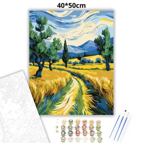 Aranyló Búzamezők Harmóniája - számfestő készlet - Számfestő.hu - 40×50cm - Keret nélkül