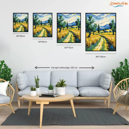 Aranyló Búzamezők Harmóniája - számfestő készlet - Számfestő.hu - 40×50cm - Keretre feszítve