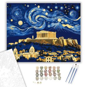 Csillagos Éjszaka Akropolisz Felett - számfestő készlet - Számfestő.hu - 40×50cm - keret nélkül