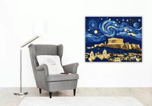 Csillagos Éjszaka Akropolisz Felett - számfestő készlet - Számfestő.hu - 40×50cm - keret nélkül