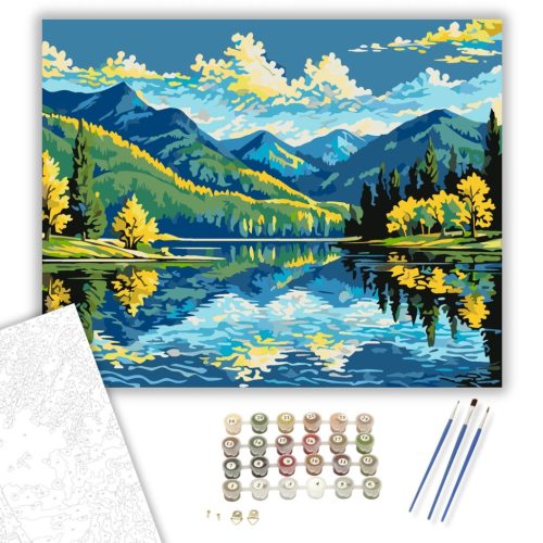 Hegyi Tó Tükröződése - számfestő készlet - Számfestő.hu - 60×70cm - keretre feszítve