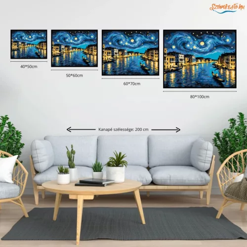 Éjszakai Velencei Út - számfestő készlet - Számfestő.hu - 40×50cm - Keretre feszítve