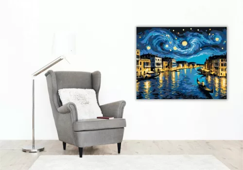 Éjszakai Velencei Út - számfestő készlet - Számfestő.hu - 40×50cm - Keret nélkül