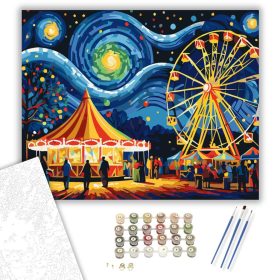 Csillagos Éjszaka Vidámparkja - számfestő készlet - Számfestő.hu - 40×50cm - keret nélkül
