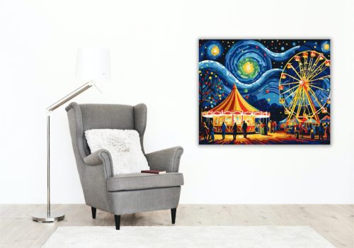 Csillagos Éjszaka Vidámparkja - számfestő készlet - Számfestő.hu - 40×50cm - keret nélkül