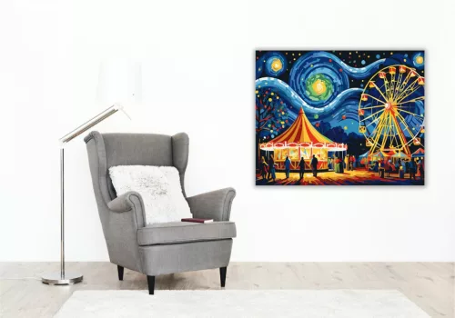 Csillagos Éjszaka Vidámparkja - számfestő készlet - Számfestő.hu - 40×50cm - keretre feszítve