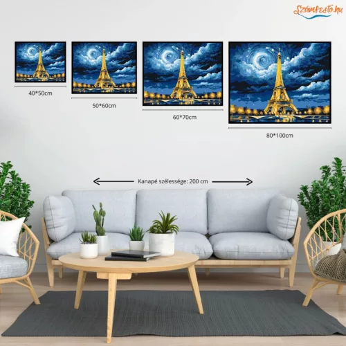 Éjszakai Torony Fényei - számfestő készlet - Számfestő.hu - 40×50cm - Keretre feszítve