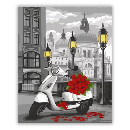 Fehér Vespa - számfestő készlet - Számfestő.hu - 50×60cm - Keretre feszítve