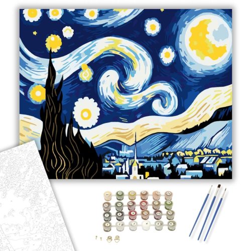 Csillagos Éjszaka Fantázia - számfestő készlet - Számfestő.hu - 40×50cm - keret nélkül
