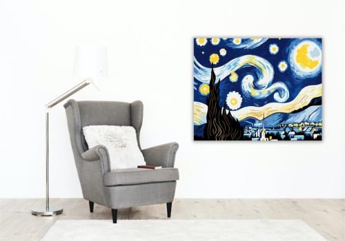 Csillagos Éjszaka Fantázia - számfestő készlet - Számfestő.hu - 80×100cm - keretre feszítve