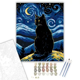Éjszakai Csillagok Macskája - számfestő készlet - Számfestő.hu - 40×50cm - keret nélkül